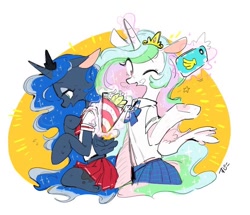 Size: 824x707 | Tagged: safe, artist:29axa, princess celestia, princess luna, alicorn, pony, clothes, school uniform, schoolgirl