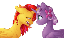 Size: 2298x1380 | Tagged: safe, artist:doekitty, sunset shimmer, oc, oc:wisteria, alicorn, pony, alicorn oc, alicornified, canon x oc, crying, female, lesbian, mare, race swap, shimmercorn, simple background, transparent background