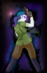 Size: 1048x1620 | Tagged: safe, artist:verbose, rarity, equestria girls, a tale too far, airsoft, ponytail, shooting for friendship, solo, trigger discipline