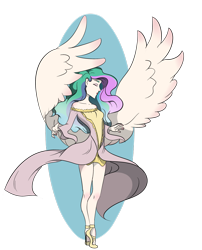 Size: 2152x2658 | Tagged: safe, artist:wilage, princess celestia, human, clothes, dress, high heels, humanized, pony coloring, solo, winged humanization