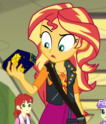 Size: 860x1000 | Tagged: safe, edit, edited screencap, screencap, nolan north, starlight, sunset shimmer, better together, equestria girls, forgotten friendship, background human, cropped, discovery family logo, jackie chan adventures, meme, pan'ku box, sunset holding things