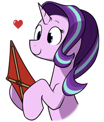 Size: 1200x1400 | Tagged: safe, artist:alexi148, starlight glimmer, pony, unicorn, female, heart, hoof hold, kite, looking at something, mare, simple background, smiling, solo, that pony sure does love kites, white background