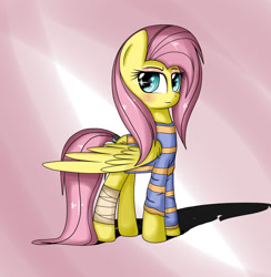 Size: 1000x1024 | Tagged: safe, artist:shan3ng, fluttershy, pegasus, pony, clothes, leg wraps, long sleeves, rebel, shirt, solo, tail wrap