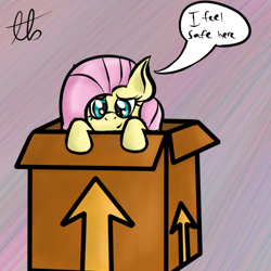 Size: 488x488 | Tagged: safe, artist:laptopbrony, fluttershy, pegasus, pony, box, cardboard box, cute, shyabetes, solo