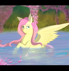 Size: 2096x2136 | Tagged: safe, artist:gloriajoy, fluttershy, pegasus, pony, solo, spread wings, swimming, water