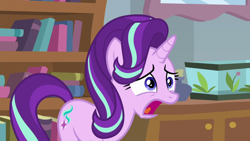 Size: 1920x1080 | Tagged: safe, screencap, starlight glimmer, pony, unicorn, a horse shoe-in, female, mare, open mouth, solo, worried