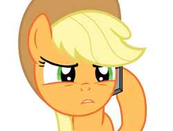 Size: 500x380 | Tagged: safe, artist:s.guri, applejack, earth pony, pony, female, frown, mare, taken