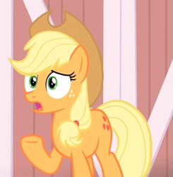 Size: 531x541 | Tagged: safe, screencap, applejack, earth pony, pony, simple ways, reaction image, solo