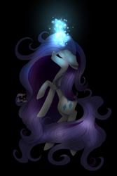 Size: 2318x3460 | Tagged: safe, artist:cinnamontee, artist:punzieflower2002, rarity, pony, unicorn, eyes closed, glowing horn, loose hair, rearing, solo