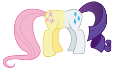 Size: 1000x554 | Tagged: safe, fluttershy, rarity, pony, unicorn, buttpony, conjoined, flarity(fusion), fusion, plot, simple background, the perfect waifu, transparent background, wat, we have become one, what has science done