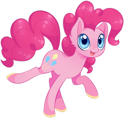 Size: 950x905 | Tagged: safe, artist:uncertainstardust, pinkie pie, earth pony, pony, colored hooves, cute, ear fluff, looking at you, open mouth, raised hoof, raised leg, shoes, simple background, smiling, solo, transparent background