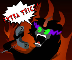 Size: 847x708 | Tagged: safe, artist:dan232323, derpibooru import, king sombra, pony, umbrum, aku, extra thicc, meme, parody, phone, reaction image, samurai jack, solo, sombra eyes, yelling