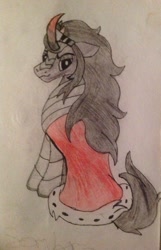 Size: 619x960 | Tagged: safe, derpibooru import, king sombra, pony, clothes, colored, dressed, floppy ears, male, sketch, smiling, smirk, smug, solo, stallion, traditional art