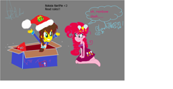 Size: 1780x912 | Tagged: safe, artist:blondetardis26, artist:msdeutschland, derpibooru import, pinkie pie, rainbow dash, equestria girls, 1000 hours in ms paint, bad cropping, base used, clothes, cosplay, costume, crossover, emmet brickowski, female, gray background, lego, lesbian, pinkiedash, rule 63, shipping, simple background, text, the lego movie, thought bubble, white background