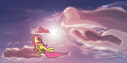Size: 3000x1500 | Tagged: safe, artist:mang, fluttershy, pegasus, pony, flying, painting, solo, wings