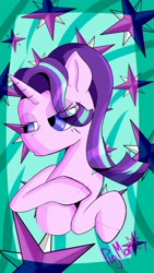 Size: 1280x2276 | Tagged: safe, artist:pigmanxx, starlight glimmer, pony, unicorn, abstract background, bust, solo