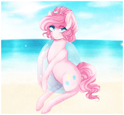 Size: 3000x2783 | Tagged: safe, artist:cristate, pinkie pie, earth pony, pony, beach, float, inner tube, lollipop, solo