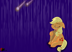 Size: 1146x833 | Tagged: safe, artist:ggumbaramggun, applejack, earth pony, pony, feels, rain, shooting star