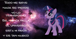 Size: 1980x1024 | Tagged: safe, derpibooru import, twilight sparkle, gustavo cerati, lyrics, magia, magic, music, solo, song, spanish, translated in the comments, universe