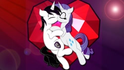 Size: 1920x1080 | Tagged: safe, artist:barrfind, rarity, oc, oc:barrfind, pony, unicorn, canon x oc, female, fire ruby, heart, kissing, love, male, rarifind, shipping, straight, vector, wallpaper