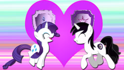 Size: 1920x1080 | Tagged: safe, artist:barrfind, rarity, oc, oc:barrfind, pony, unicorn, canon x oc, female, heart, love, male, rarifind, shipping, straight, vector, wallpaper