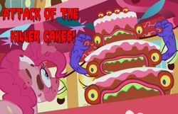 Size: 662x427 | Tagged: safe, pinkie pie, earth pony, pony, do princesses dream of magic sheep, attack of the killer tomatoes, bundt, cake, food, meme, movie, parody, super mario rpg