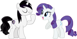 Size: 3872x2002 | Tagged: safe, artist:barrfind, rarity, oc, oc:barrfind, pony, unicorn, canon x oc, female, gasp, love, male, muscles, rarifind, shipping, simple background, straight, transparent background, vector