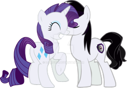 Size: 1024x713 | Tagged: safe, artist:barrfind, rarity, oc, oc:barrfind, pony, unicorn, canon x oc, female, kiss on the cheek, kissing, male, rarifind, shipping, simple background, smiling, straight, transparent background, vector, watermark