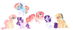 Size: 1280x535 | Tagged: safe, artist:moon-rose-rosie, derpibooru import, applejack, fluttershy, pinkie pie, rainbow blitz, rainbow dash, rarity, twilight sparkle, twilight sparkle (alicorn), alicorn, earth pony, pegasus, pony, unicorn, alternate hairstyle, flying, mane six, rule 63, simple background, transparent background