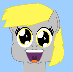 Size: 661x653 | Tagged: safe, artist:logan jones, derpy hooves, pegasus, big eyes, bust, cute, cutie mark in eye, happy, open mouth, smiling, wingding eyes