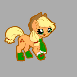 Size: 540x539 | Tagged: safe, artist:bunnycat, applejack, earth pony, pony, winter wrap up, boots, cute, looking at you, mittens, open mouth, scarves, simple background, smiling, solo, sticker, winter, wip