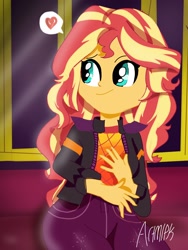 Size: 1536x2048 | Tagged: safe, artist:artmlpk, sunset shimmer, better together, equestria girls, cute, female, heart, how to backstage, shimmerbetes, solo