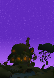 Size: 495x707 | Tagged: safe, artist:intrapulation, fluttershy, pegasus, pony, animation production, fluttershy's cottage, outdoors, twilight (astronomy)