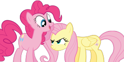 Size: 2843x1434 | Tagged: safe, artist:spellboundcanvas, fluttershy, pinkie pie, earth pony, pegasus, pony, duo, duo female, female, mare, pink coat, pink mane, yellow mane
