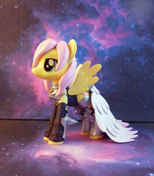 Size: 793x900 | Tagged: safe, artist:krowzivitch, fluttershy, pegasus, pony, armor, craft, figurine, final fantasy, final fantasy xiii, lightning farron, sculpture, solo, starry backdrop