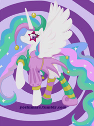 Size: 1024x1365 | Tagged: safe, artist:yoshimarsart, princess celestia, alicorn, pony, clothes, costume, jester, solo