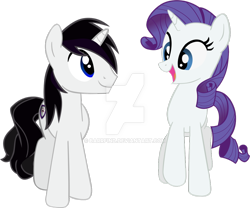 Size: 1024x850 | Tagged: safe, artist:barrfind, rarity, oc, oc:barrfind, pony, unicorn, canon x oc, eye contact, female, happiness, looking at each other, love, male, rarifind, shipping, simple background, straight, surprised, transparent background, vector, walking, watermark