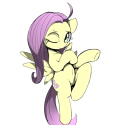 Size: 599x620 | Tagged: safe, artist:skippy_the_moon, fluttershy, pegasus, pony, belly button, pixiv, solo, wink