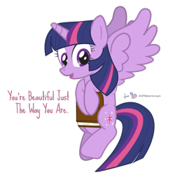Size: 950x950 | Tagged: safe, artist:dm29, derpibooru import, twilight sparkle, twilight sparkle (alicorn), alicorn, pony, book, cute, dialogue, female, flying, hoof hold, inspired, looking at you, mare, mouthpiece, no u, open mouth, positive message, positive ponies, simple background, smiling, solo, spread wings, talking to viewer, transparent background, twiabetes
