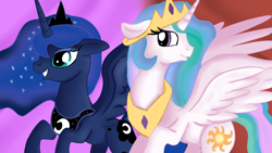 Size: 1280x720 | Tagged: safe, artist:jbond, princess celestia, princess luna, alicorn, pony, female, happy, mare, royal sisters