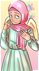 Size: 541x975 | Tagged: safe, artist:alvrexadpot, derpibooru exclusive, fluttershy, human, hijab, humanized, islam, islamashy, solo, winged humanization