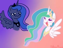 Size: 1600x1200 | Tagged: safe, artist:sabrib, princess celestia, princess luna, alicorn, pony, bust, open mouth, portrait, spread wings, unamused