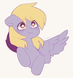 Size: 940x1007 | Tagged: safe, artist:d__samber, derpy hooves, pegasus, pony, cute, derpabetes, female, looking at you, mare, simple background, smiling, smiling at you, solo, spread wings, underp, white background, wings