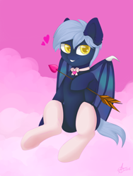 Size: 1500x2000 | Tagged: safe, artist:ginger-ginger, oc, oc:sagittarius, bat pony, pony, arrow, choker, clothes, cupid, male, socks, thigh highs