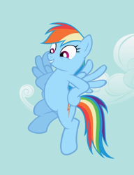 Size: 679x885 | Tagged: safe, derpibooru import, screencap, rainbow dash, pegasus, pony, the mysterious mare do well, cropped, female, flying, hooves on hips, mare, pose, smiling, solo, spread wings, wings