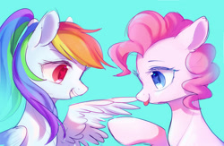 Size: 2300x1500 | Tagged: safe, artist:leafywind, derpibooru import, pinkie pie, rainbow dash, earth pony, pegasus, pony, cute, dashabetes, diapinkes, female, grin, mare, simple background, smiling, starry eyes, tongue out, wingding eyes