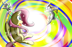 Size: 2300x1500 | Tagged: safe, artist:phuocthiencreation, angel bunny, fluttershy, pegasus, pony, rabbit, female, mare