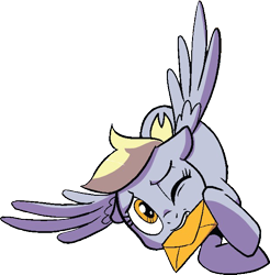 Size: 618x627 | Tagged: safe, artist:pencils, edit, idw, derpy hooves, pony, cropped, flying, letter, mouth hold, simple background, solo, transparent background