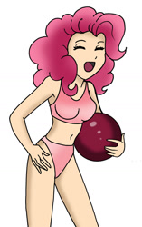 Size: 1024x1635 | Tagged: safe, artist:koku-chan, pinkie pie, human, beach ball, belly button, bikini, clothes, cute, humanized, midriff, solo, swimsuit