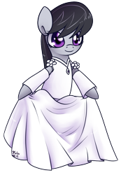 Size: 740x1072 | Tagged: safe, artist:solar-slash, octavia melody, earth pony, pony, semi-anthro, bipedal, clothes, dress, female, simple background, smiling, solo, transparent background, wedding dress